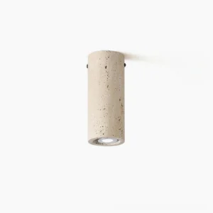 Shura travertine ceiling lamp cylindrical natural stone fixture front view