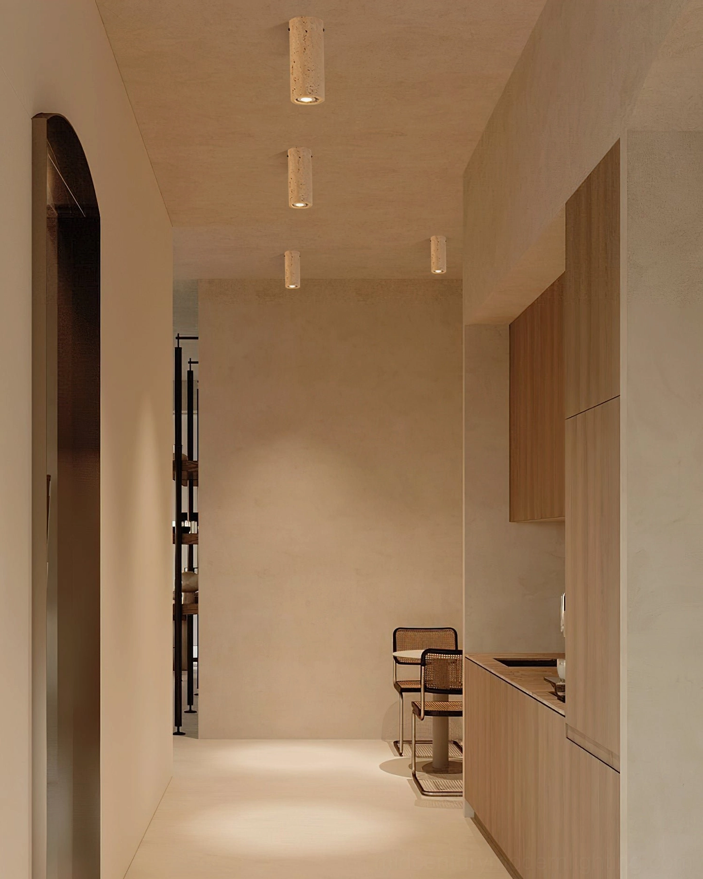 Shura natural stone travertine ceiling lamp architectural detail close-up