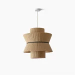 Sicel tiered woven pendant light with natural rattan finish and black accent band, frontal studio view
