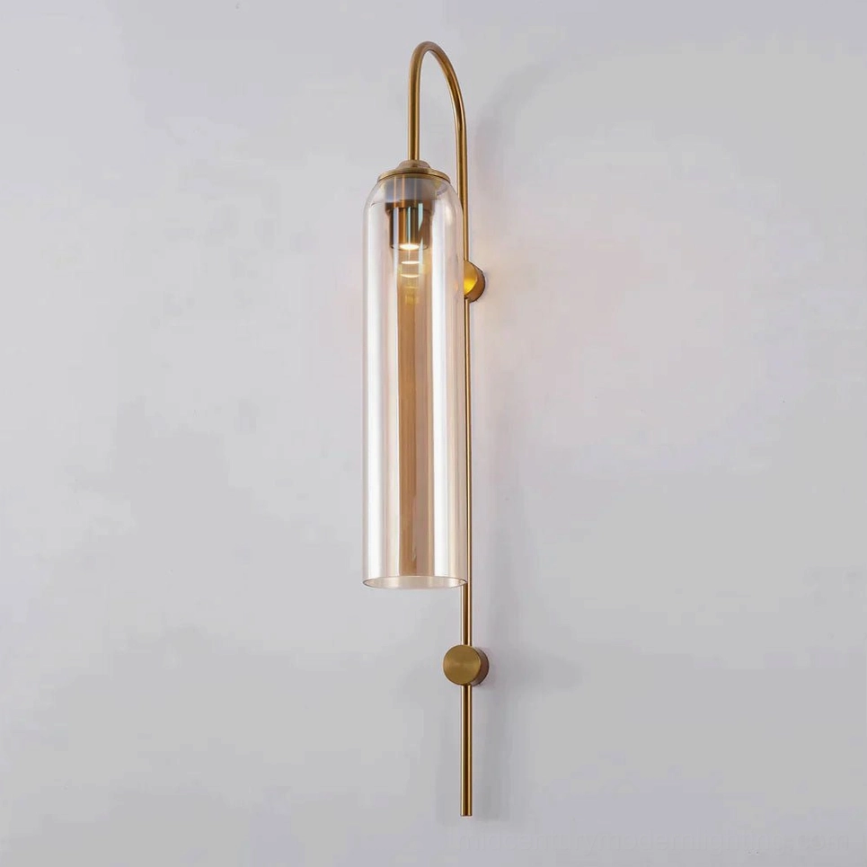 Side profile view of cylindrical glass wall sconce showing elegant proportions and design silhouette