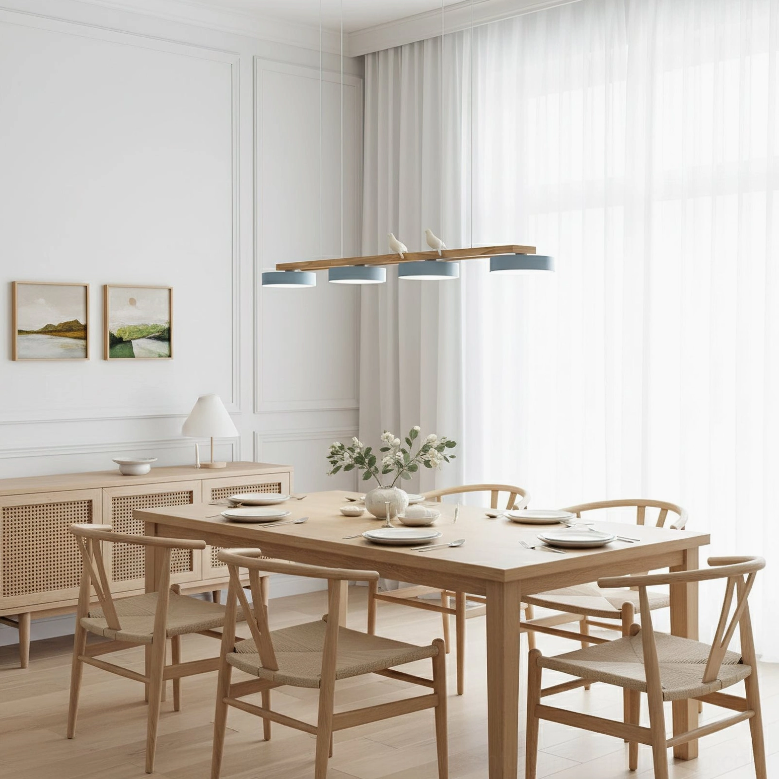 Sienna Bird Chandelier installed in modern kitchen island setting with contemporary cabinetry
