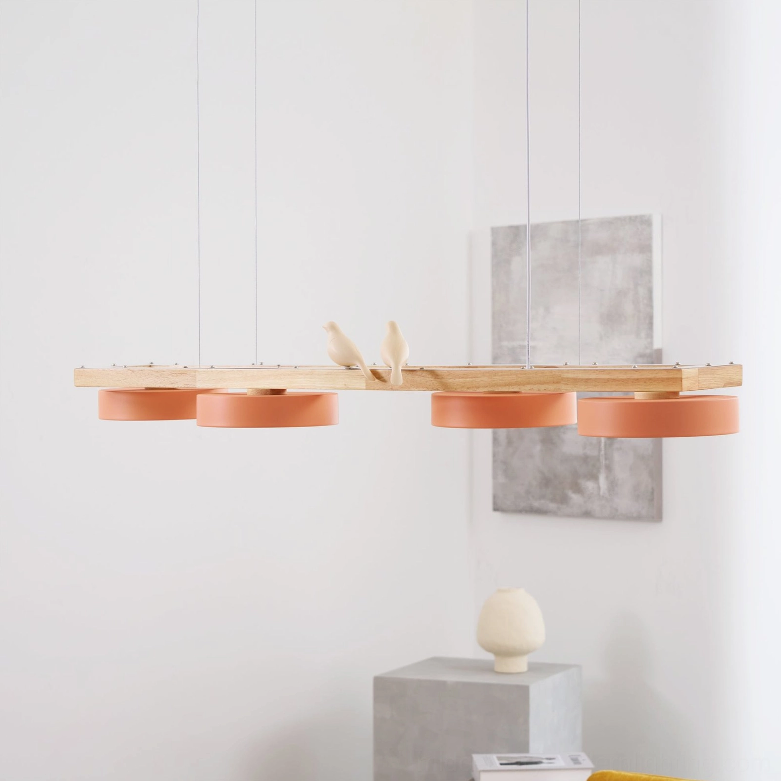 Sienna Bird Linear Chandelier showing metal framework and cable suspension system
