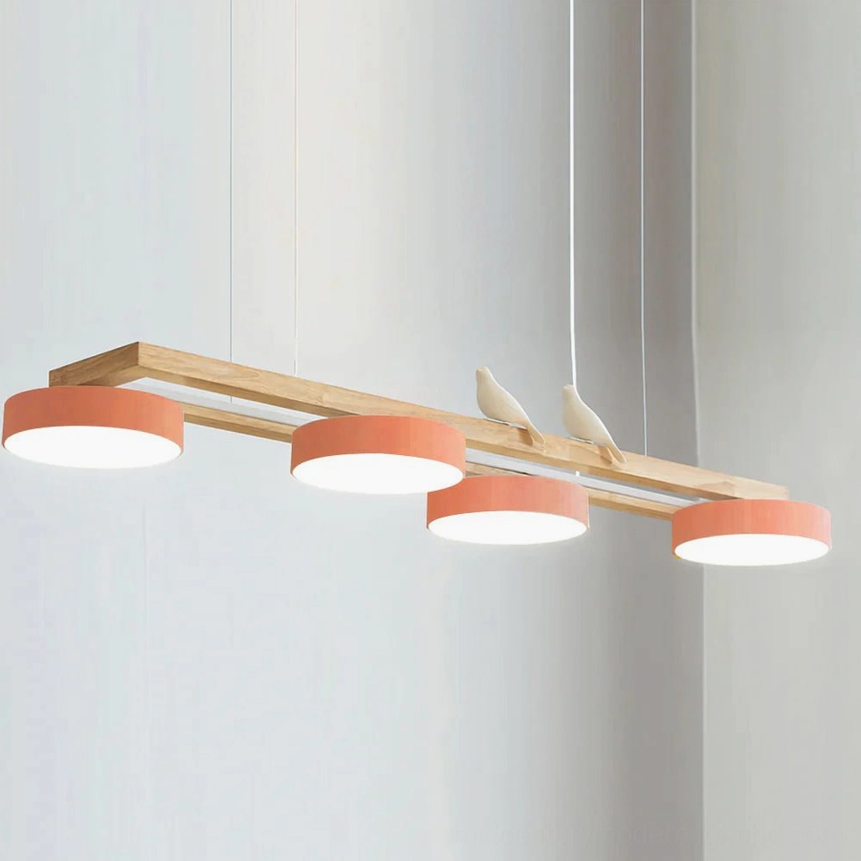Sienna Bird Chandelier orange-pink finish in bright contemporary minimalist dining room