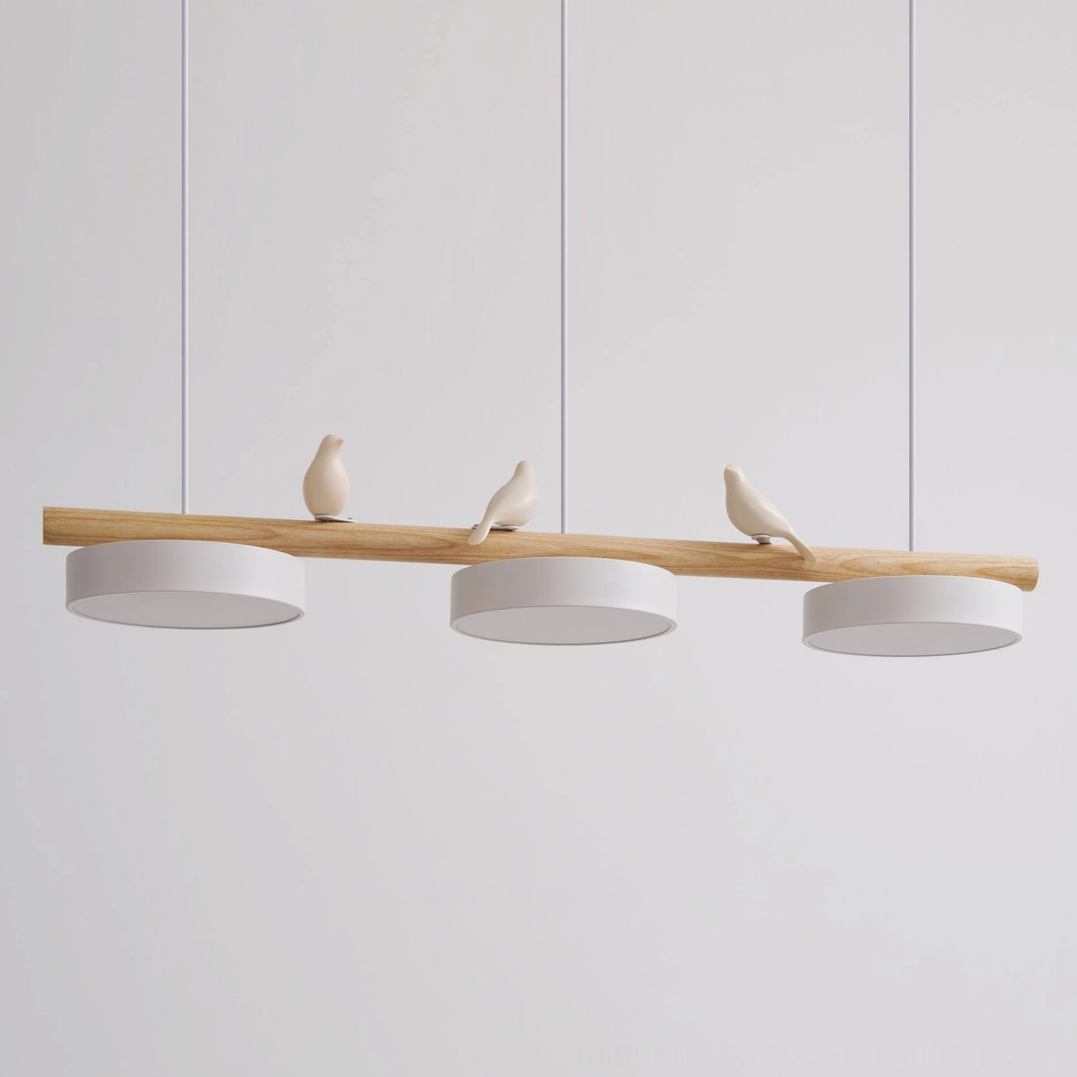 Adjustable resin bird pendant light fixture in modern interior room setting