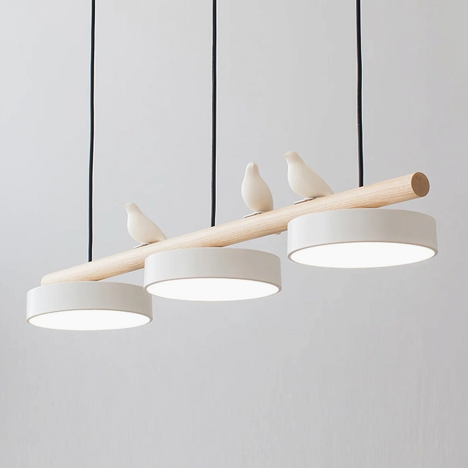Contemporary bird pendant lamp showing multiple bird ornament positioning possibilities
