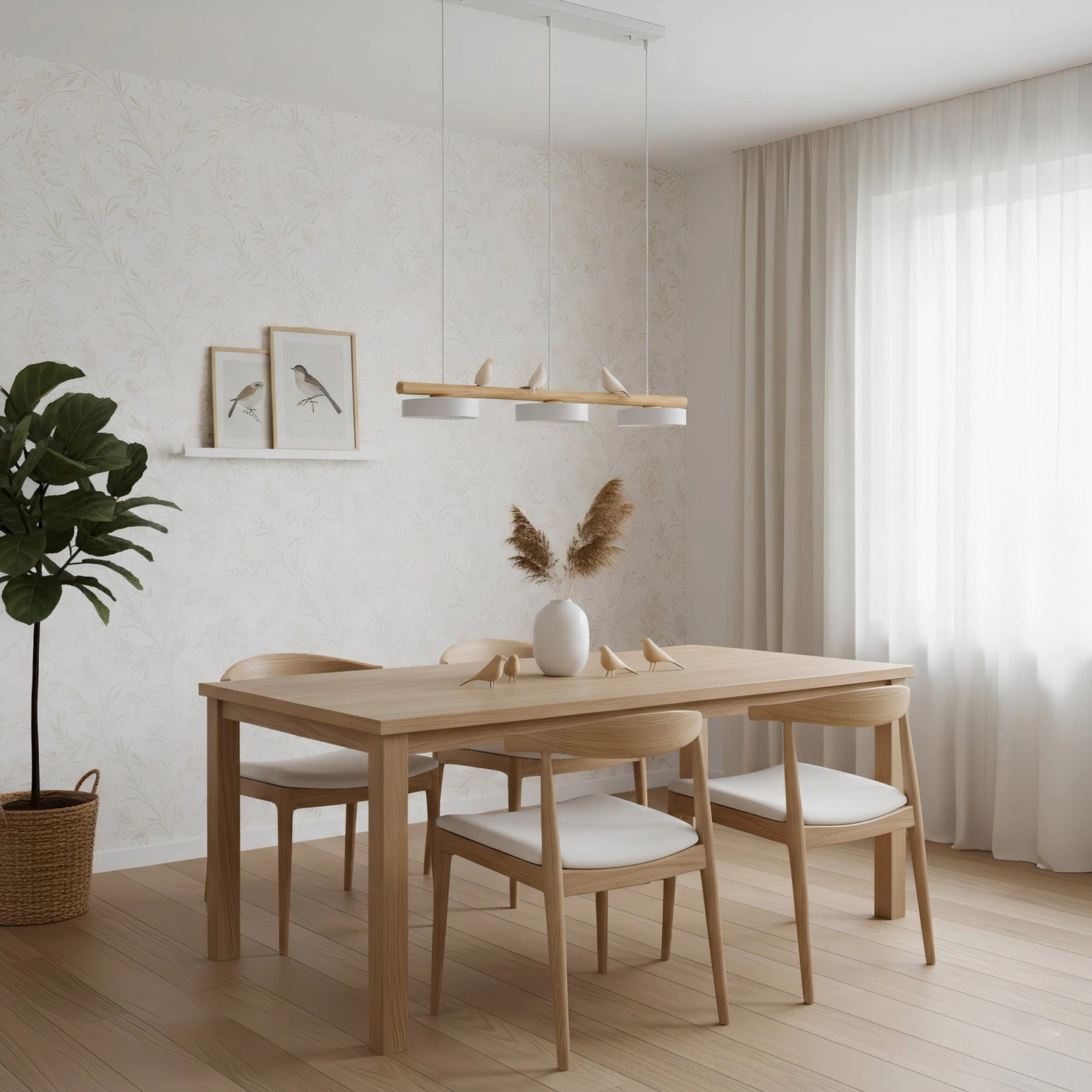 Color finish options for Sienna bird pendant lamp showing wood and neutral tones