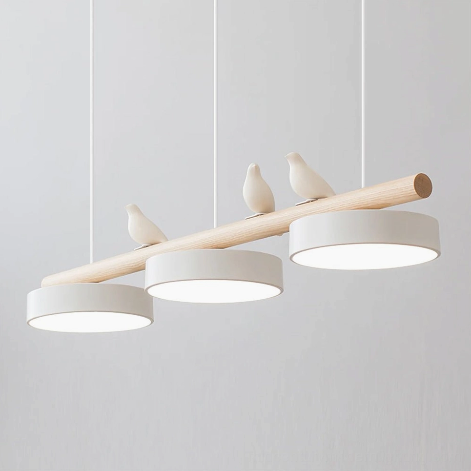 Sienna linear pendant lamp with adjustable birds in warm home lighting environment