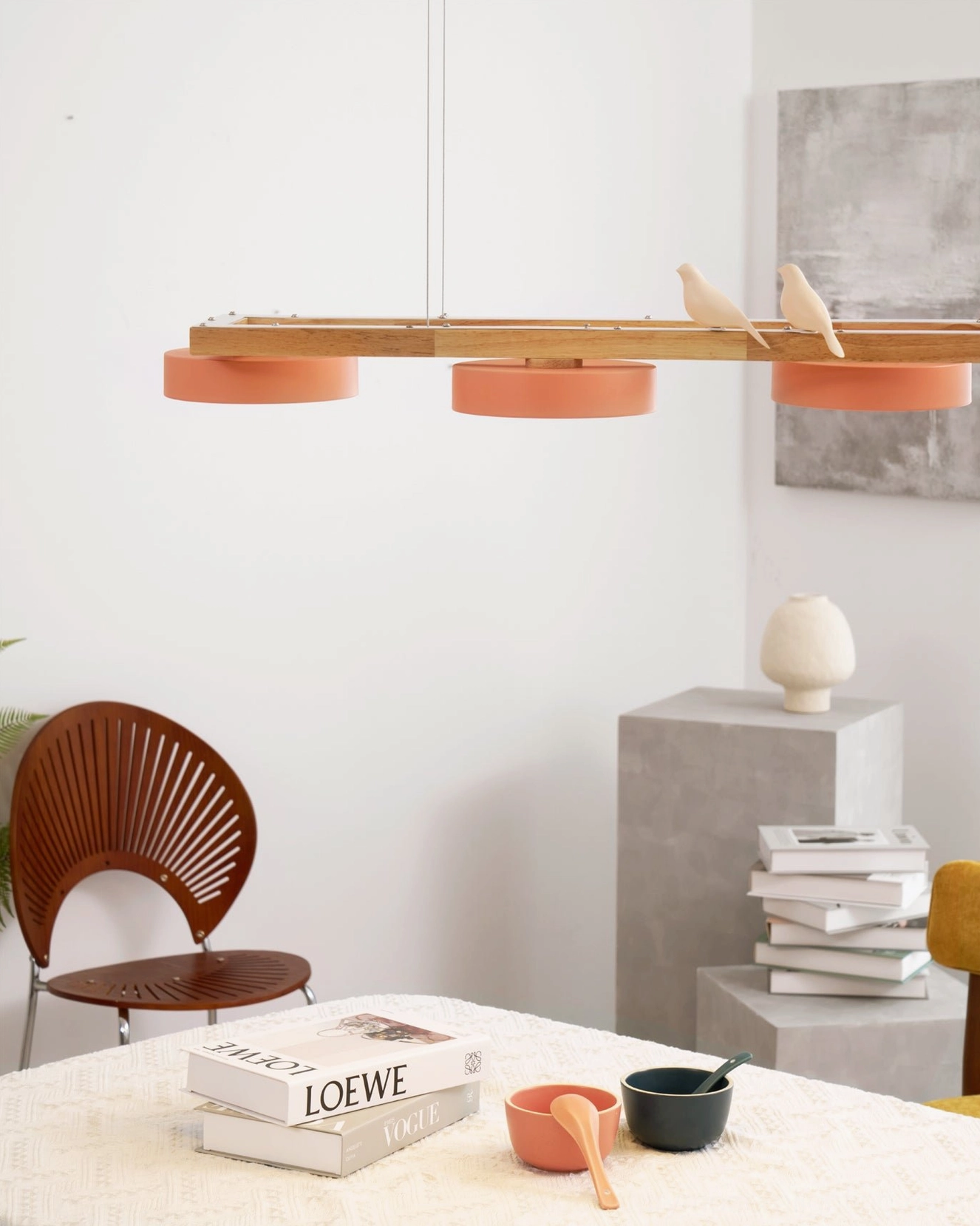 Sienna Bird Linear Chandelier detail of wooden bar joining and joinery construction