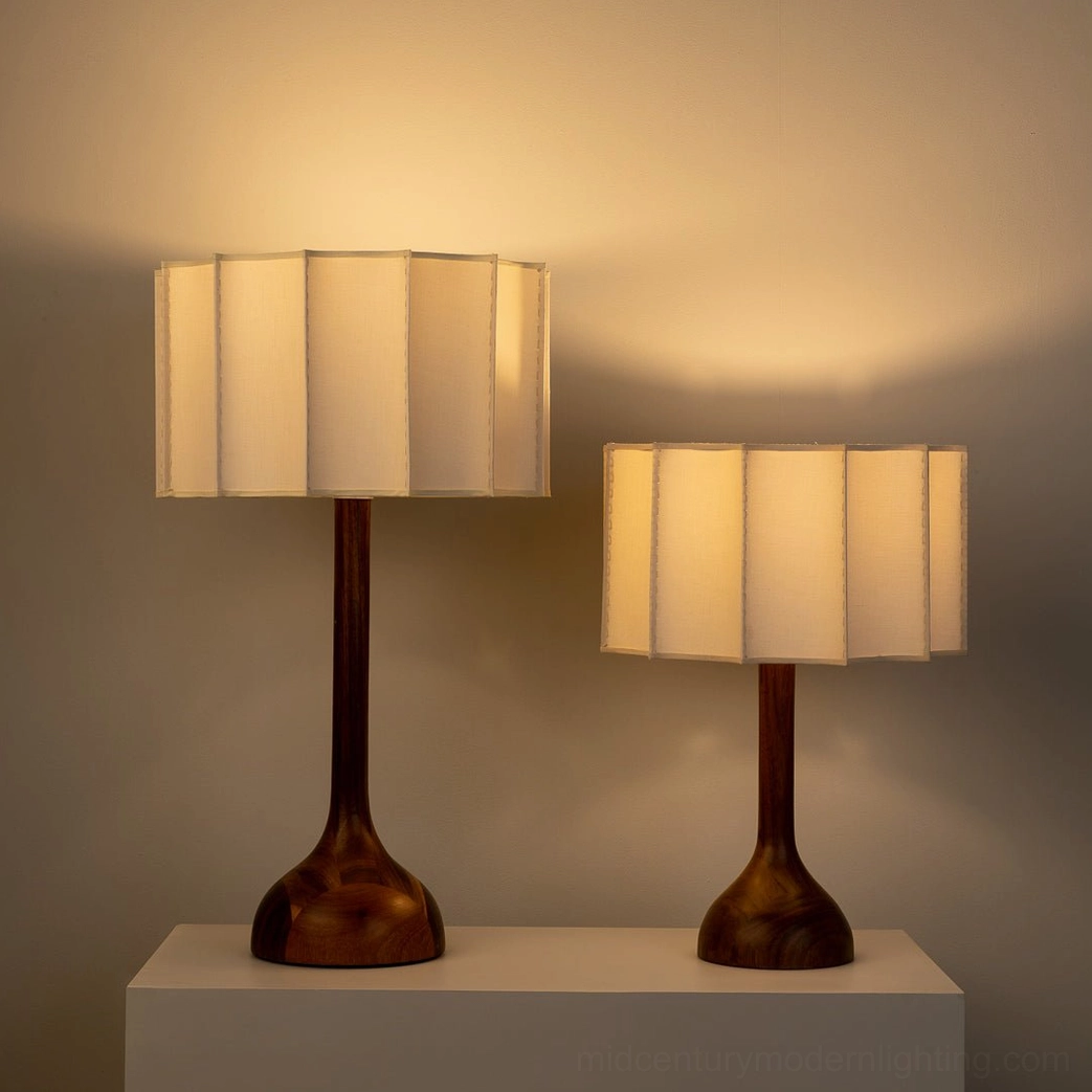 Sierra mid-century modern table lamp complete view showing proportion and silhouette with fabric shade