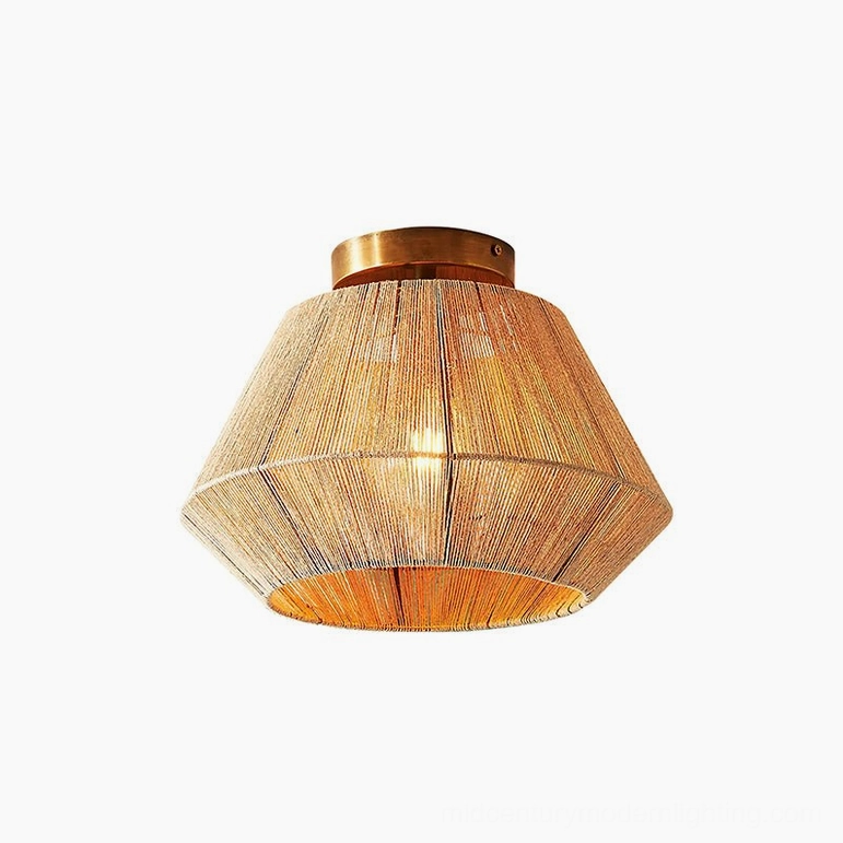 Sierra hand-woven rattan flush mount ceiling light 11 inches diameter with brass finish