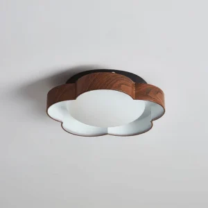 Sika flush mount light fixture showing double-layer petal structure with walnut trim and white interior edge