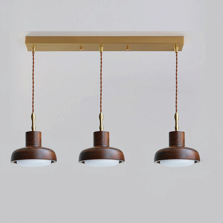 Two-light and three-light silas walnut pendant bar configurations shown together demonstrating scalable kitchen island lighting options