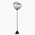 Silver Lava Slim Floor Lamp with molten glass shade, minimalist modern floor lighting in studio setting