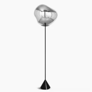 Silver Lava Slim Floor Lamp with molten glass shade, minimalist modern floor lighting in studio setting