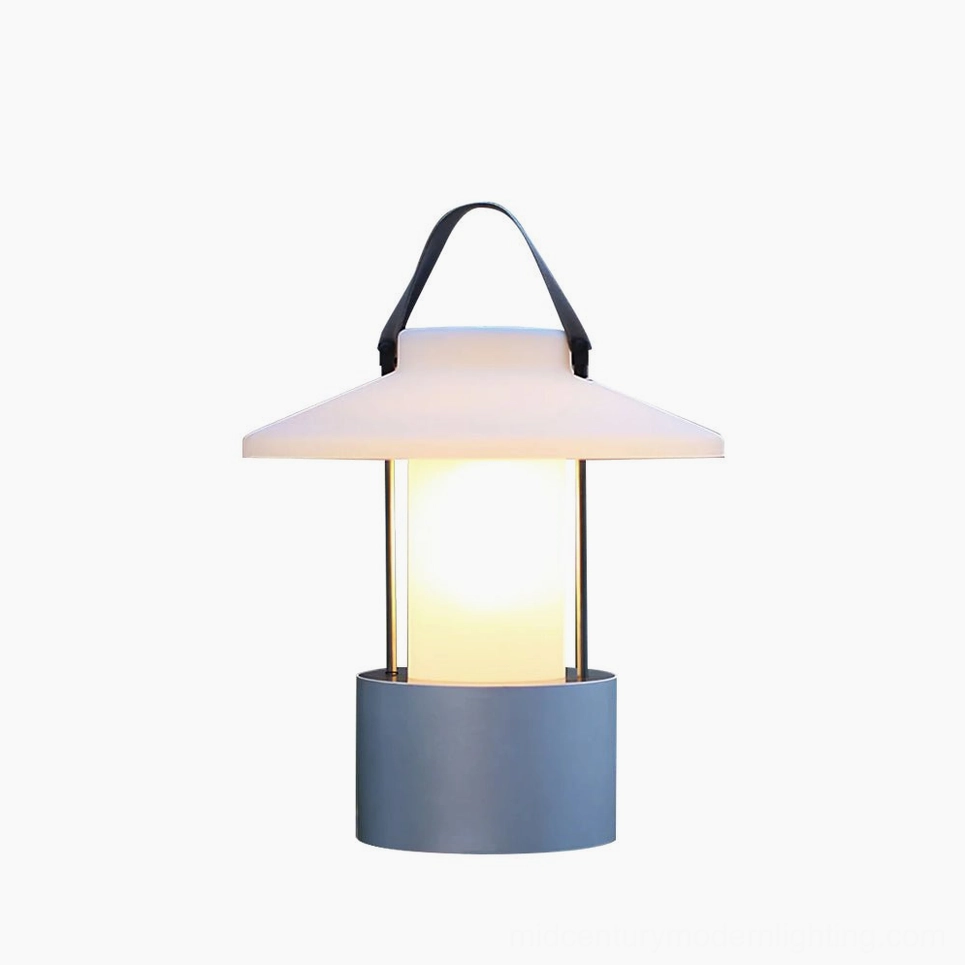 Silver white cordless outdoor table lamp with built-in rechargeable battery charging