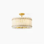 Sinclair alabaster semi-flush ceiling light front overhead view showcasing vertical alabaster panels with natural veining and brass frame details