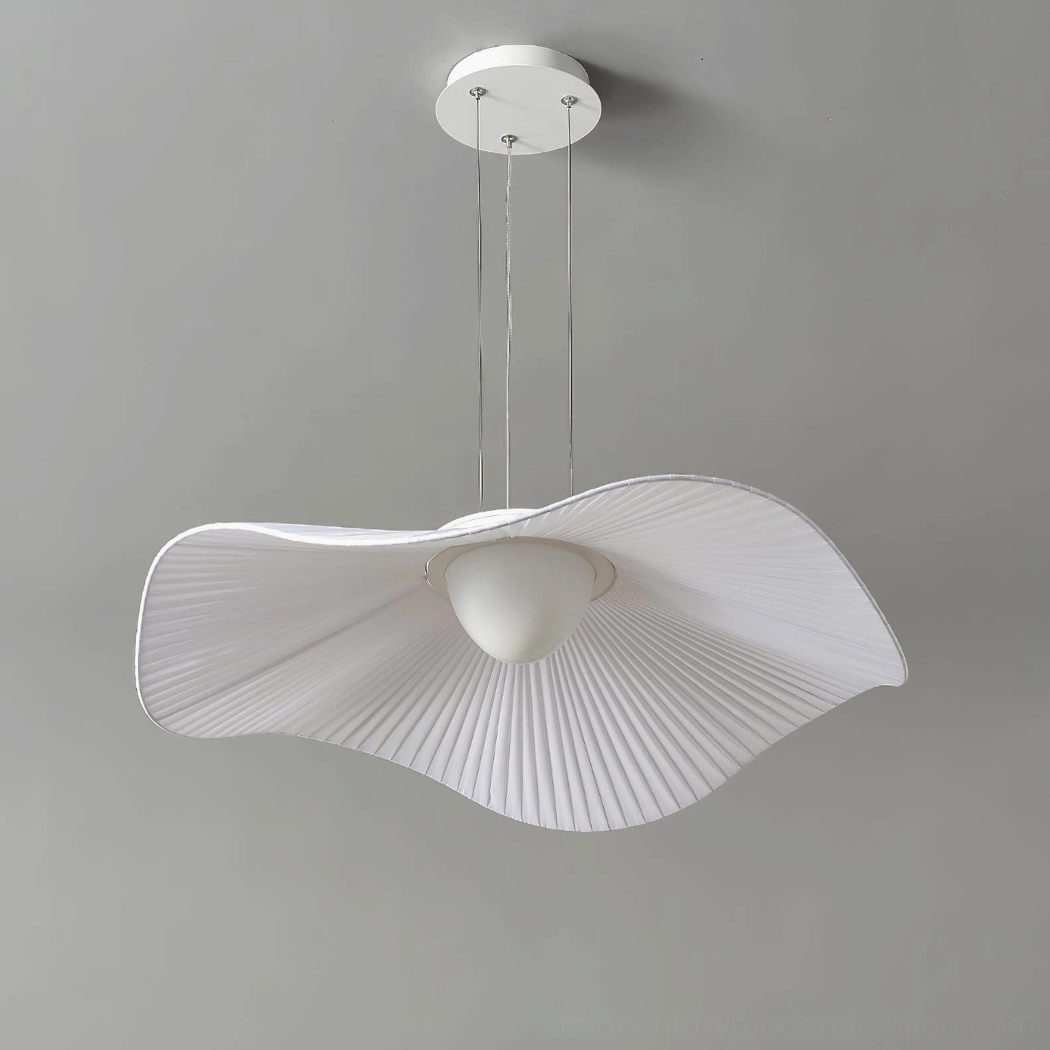 Single-layer pleated cloud pendant lamp with central LED bulb smooth wavy shade design