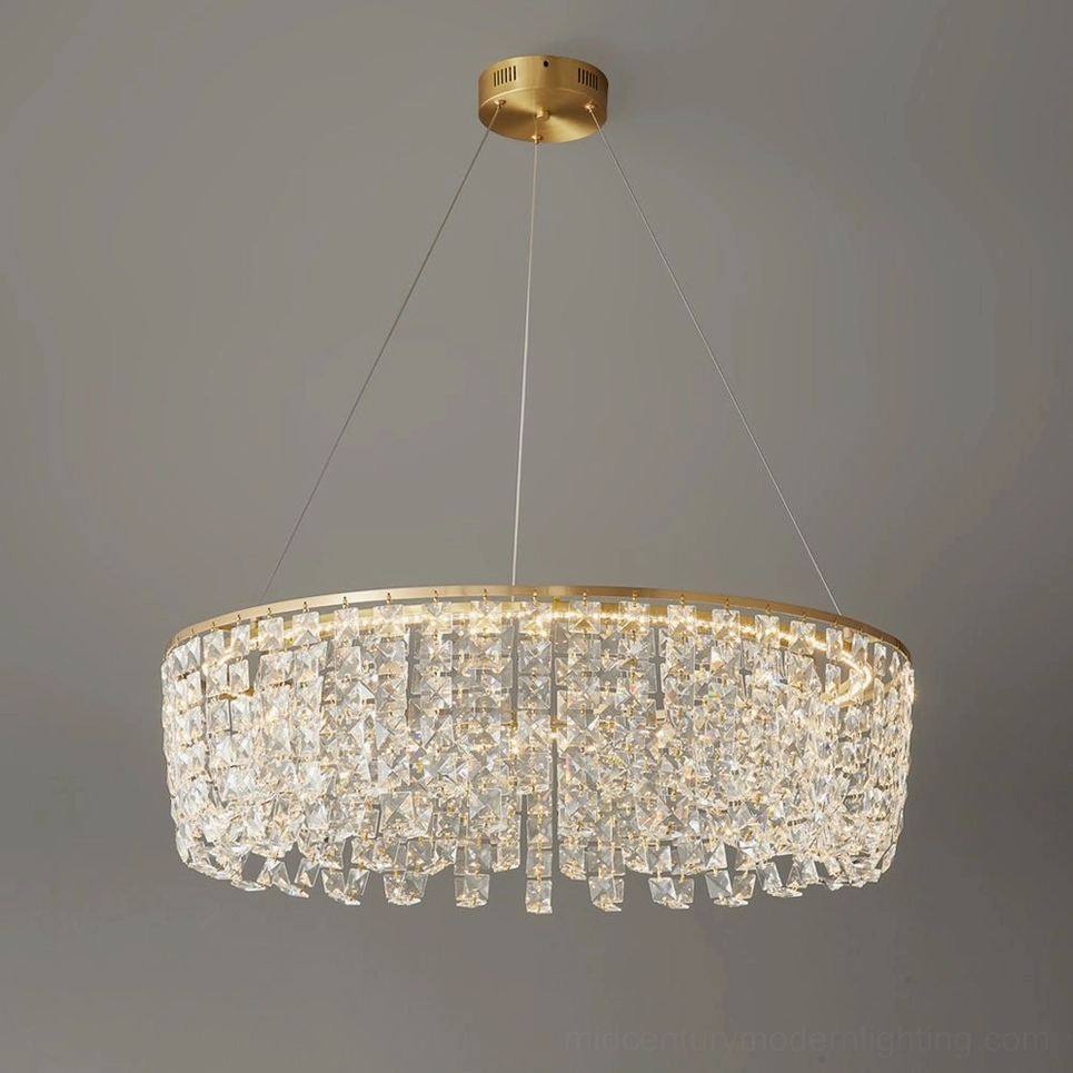 Single-tier large brass crystal chandelier 100cm diameter modern pendant design