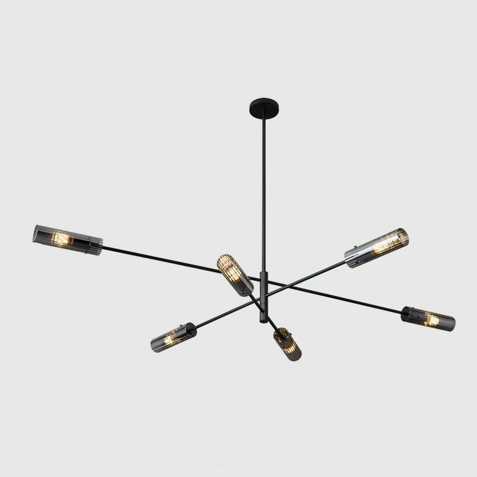 Six head Jordy sputnik chandelier brass clear finish bedroom dining room