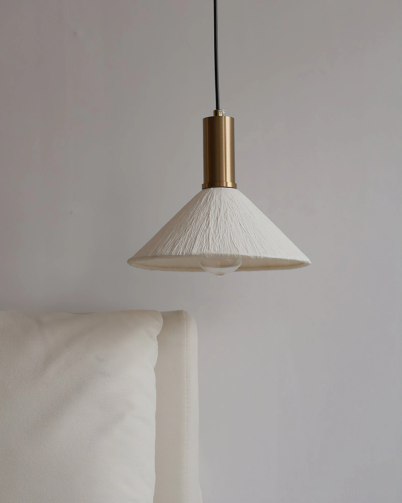 Siya handcrafted paper pendant light in Scandinavian interior design setting with mid-century furniture
