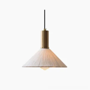 Siya handcrafted paper pendant light with crinkled white shade and gold metal hardware, minimalist boho design overhead view