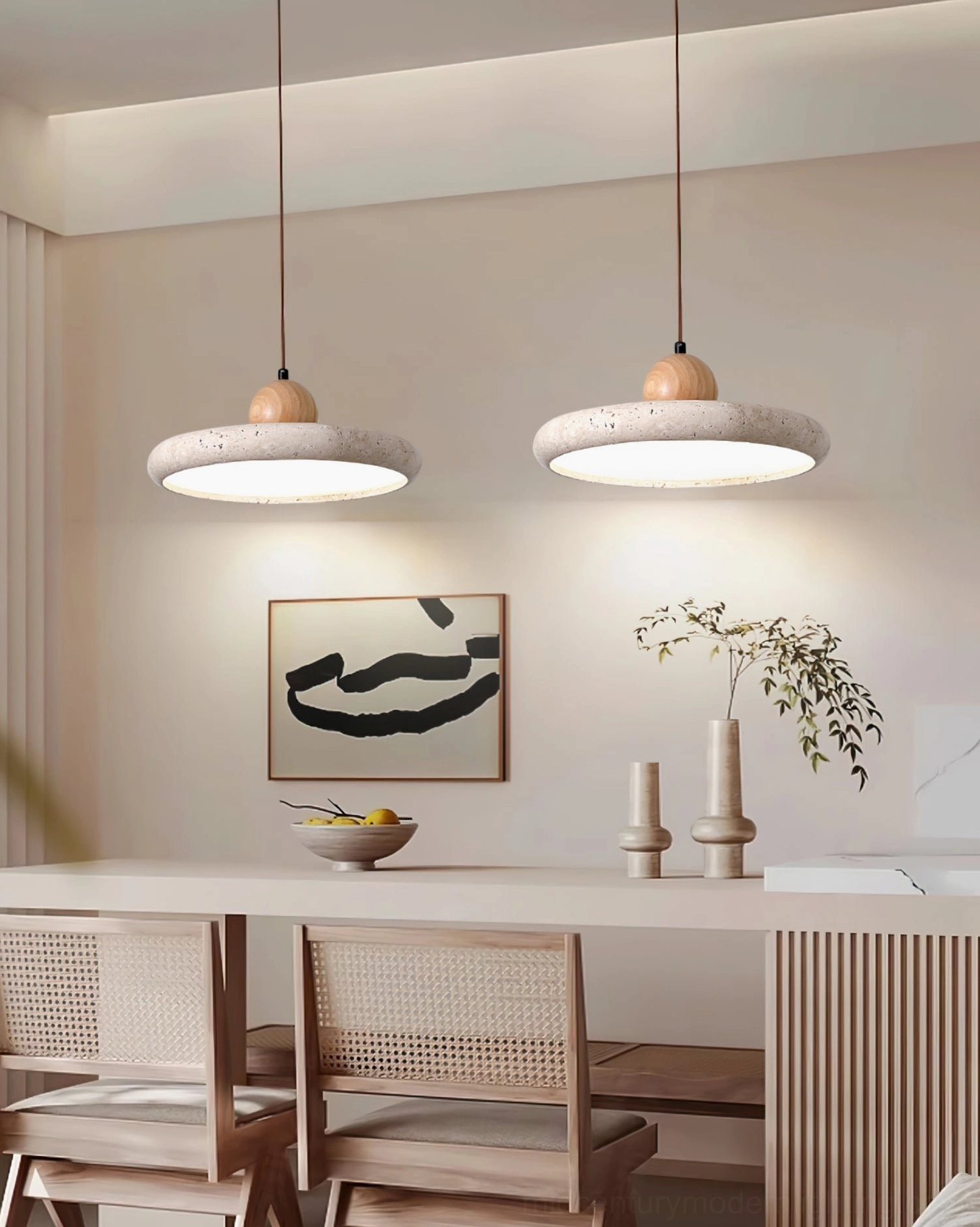 Siyane travertine pendant lamp design showcasing mid-century modern organic aesthetic