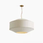 Sloane whipstitch pendant light studio view showing warm linen fabric and decorative topstitching detail