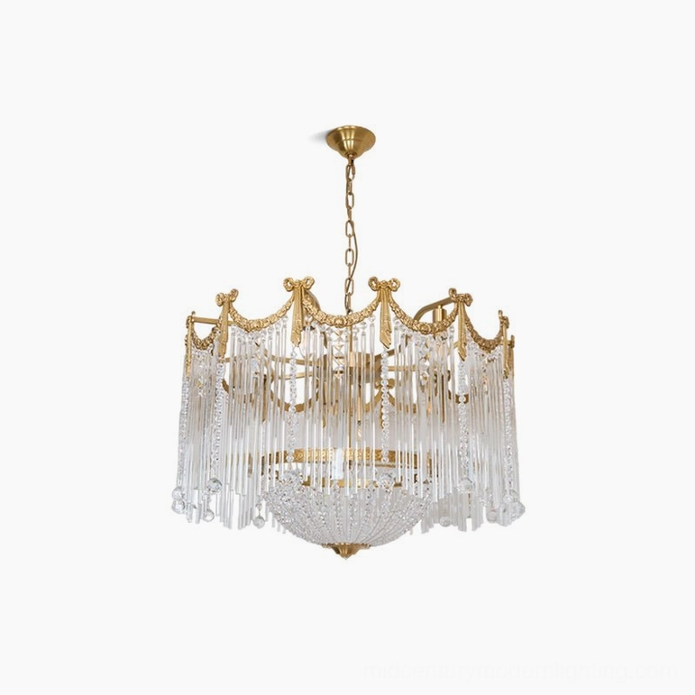 Small crystal teardrop chandelier in 19.7 inch diameter size option with brass crown frame
