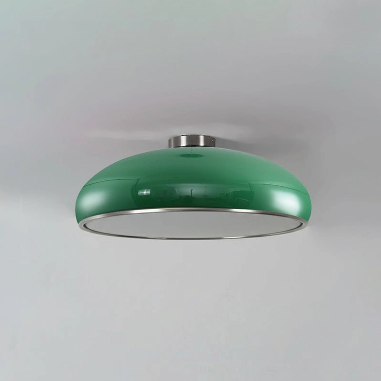 Small green and chrome Aicia semi-flush ceiling light 17.7 inches diameter, compact retro kitchen and bedroom fixture