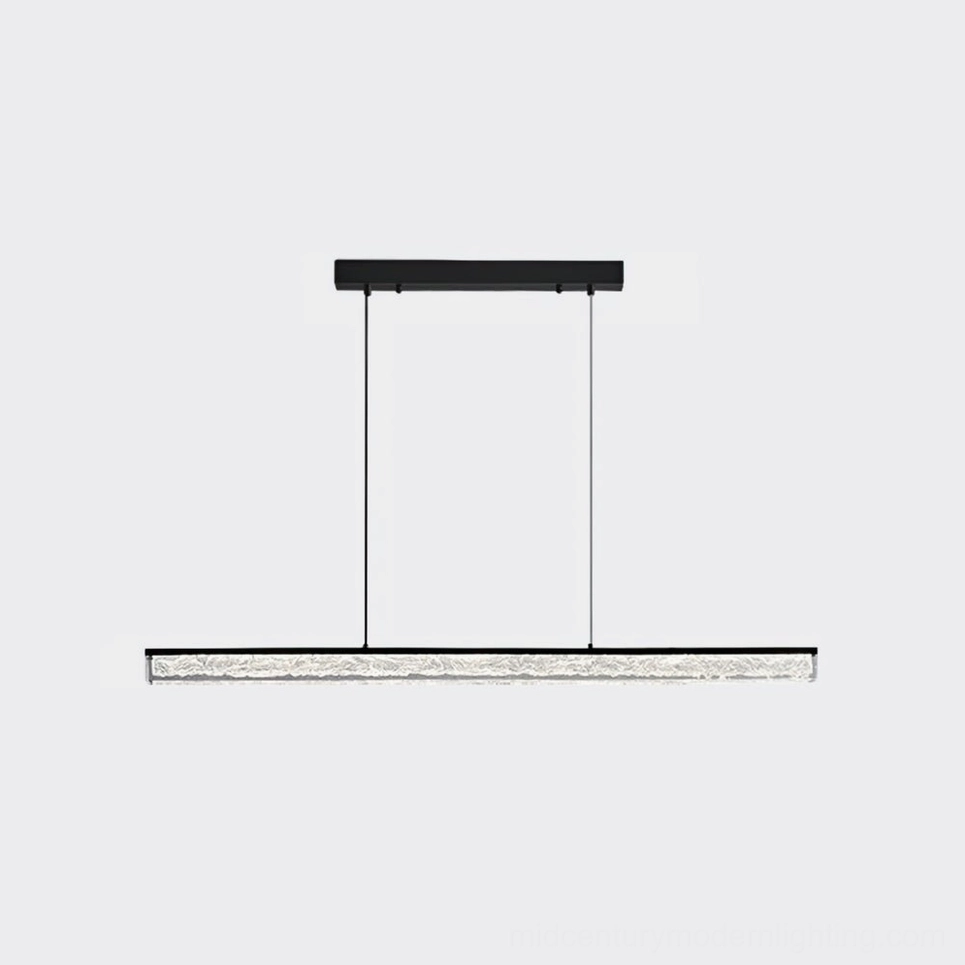 Small-scale linear LED pendant chandelier (39.4 inches) with rippled glass and matte black finish