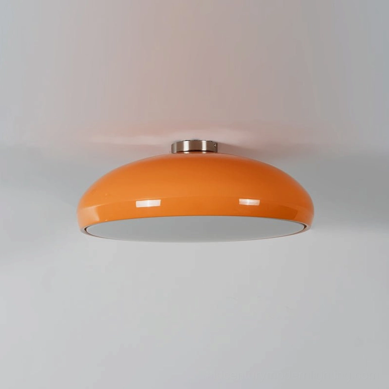 Small orange and chrome Aicia semi-flush ceiling light 17.7 inches diameter, retro diner-inspired compact fixture