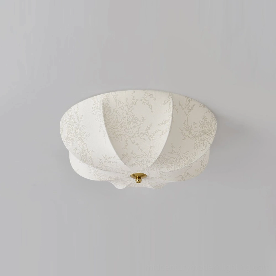 Small orchid fabric ceiling light ideal for compact bedrooms and intimate spaces with delicate botanical pattern