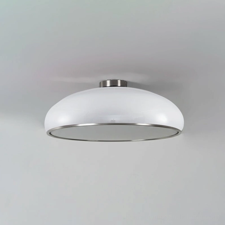 Small 17.7-inch white and chrome Aicia semi-flush ceiling light, compact mid-century modern lighting solution