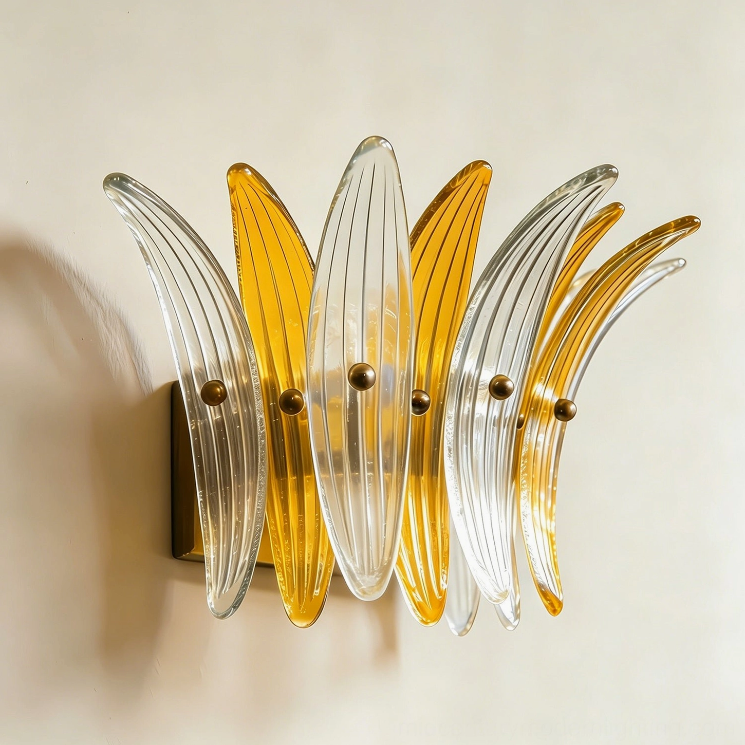 Smeralda wall sconce detail showing fluted glass petals and exposed brass ball-nut finials
