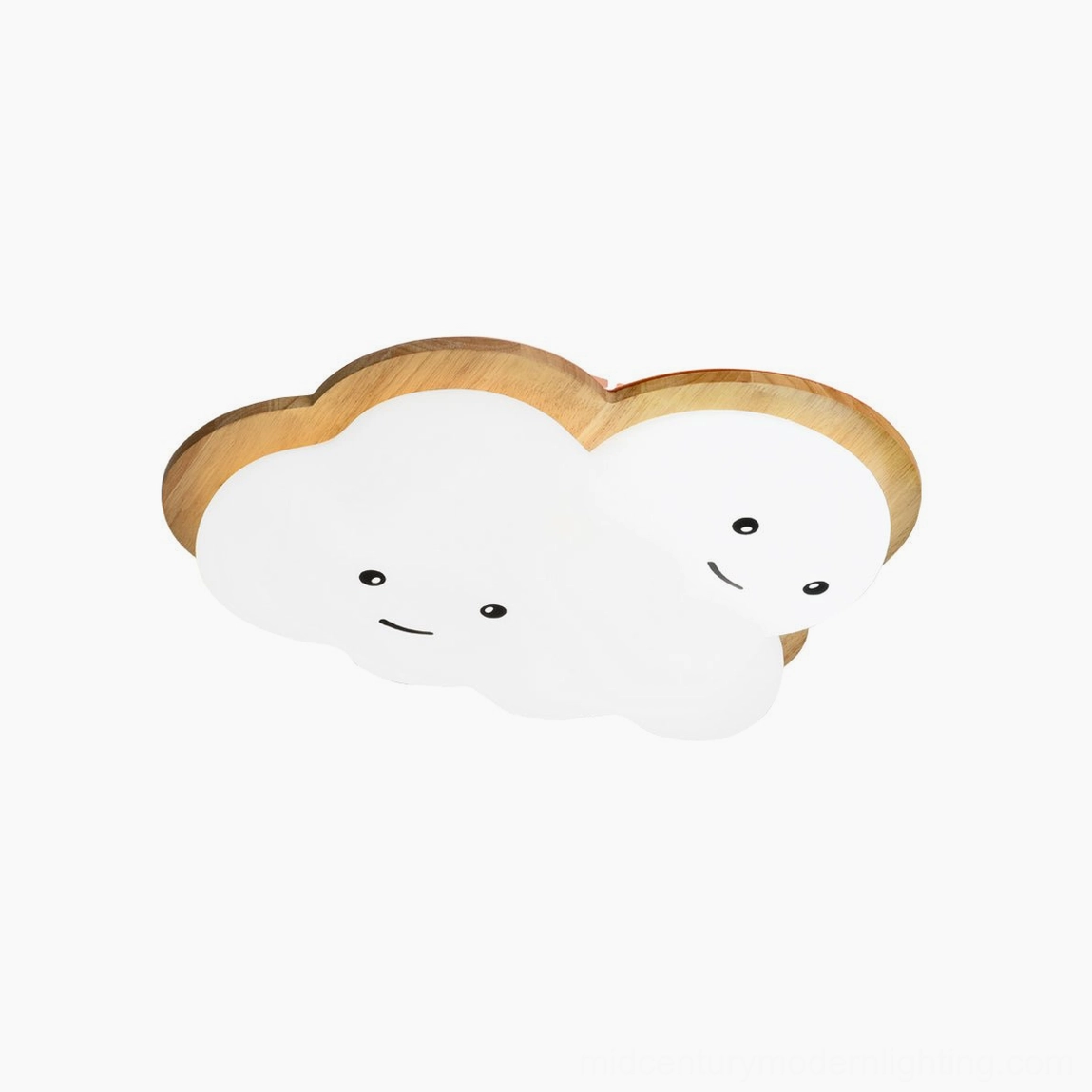 Smiling cloud lamp detail shot showing expressive cartoon face and high-quality material finish