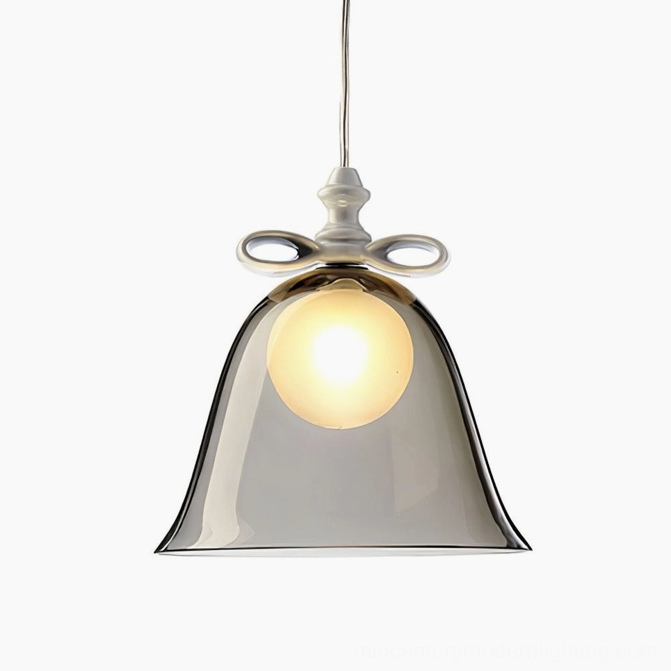Smoke grey bell pendant artistic hand-blown glass texture detail