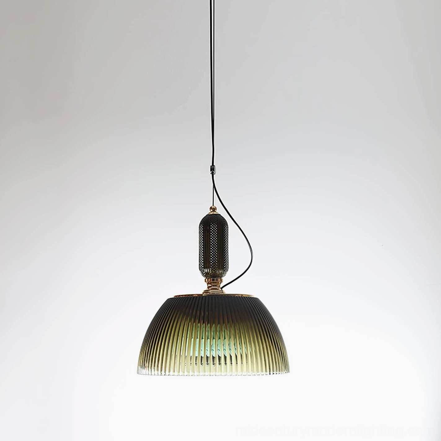 Smoky brown ribbed glass pendant lamp size variant 34cm height - vintage mid-century hanging light