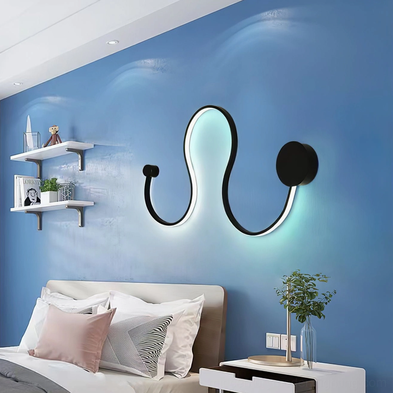 Snake wall sconce hallway installation creating gallery-like sophistication and artistic entrance
