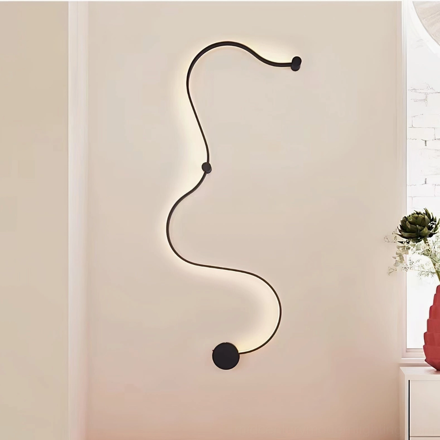 Integrated LED snake wall lamp showing energy efficient light source and modern technology