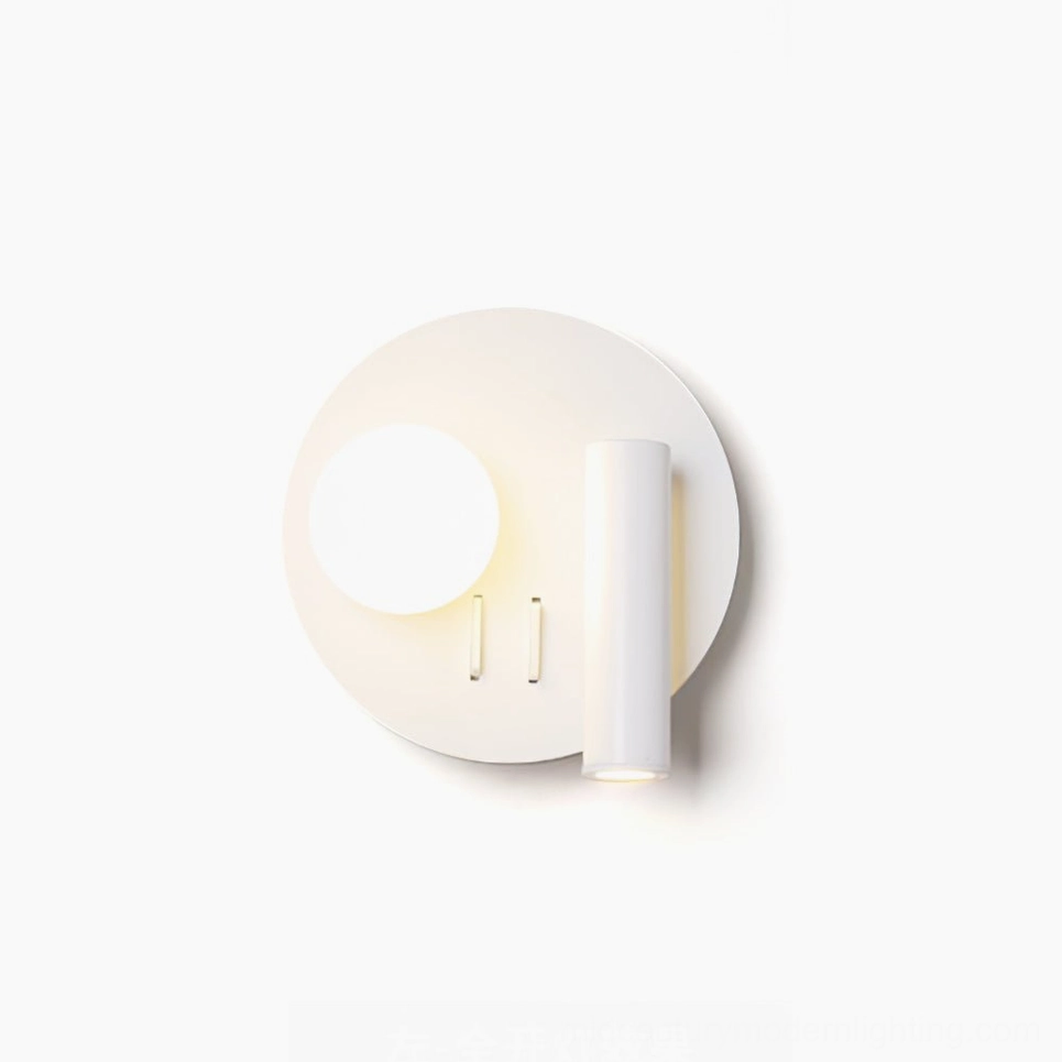 Snotra minimalist white wall lamp front view on pure white background, modern nordic design