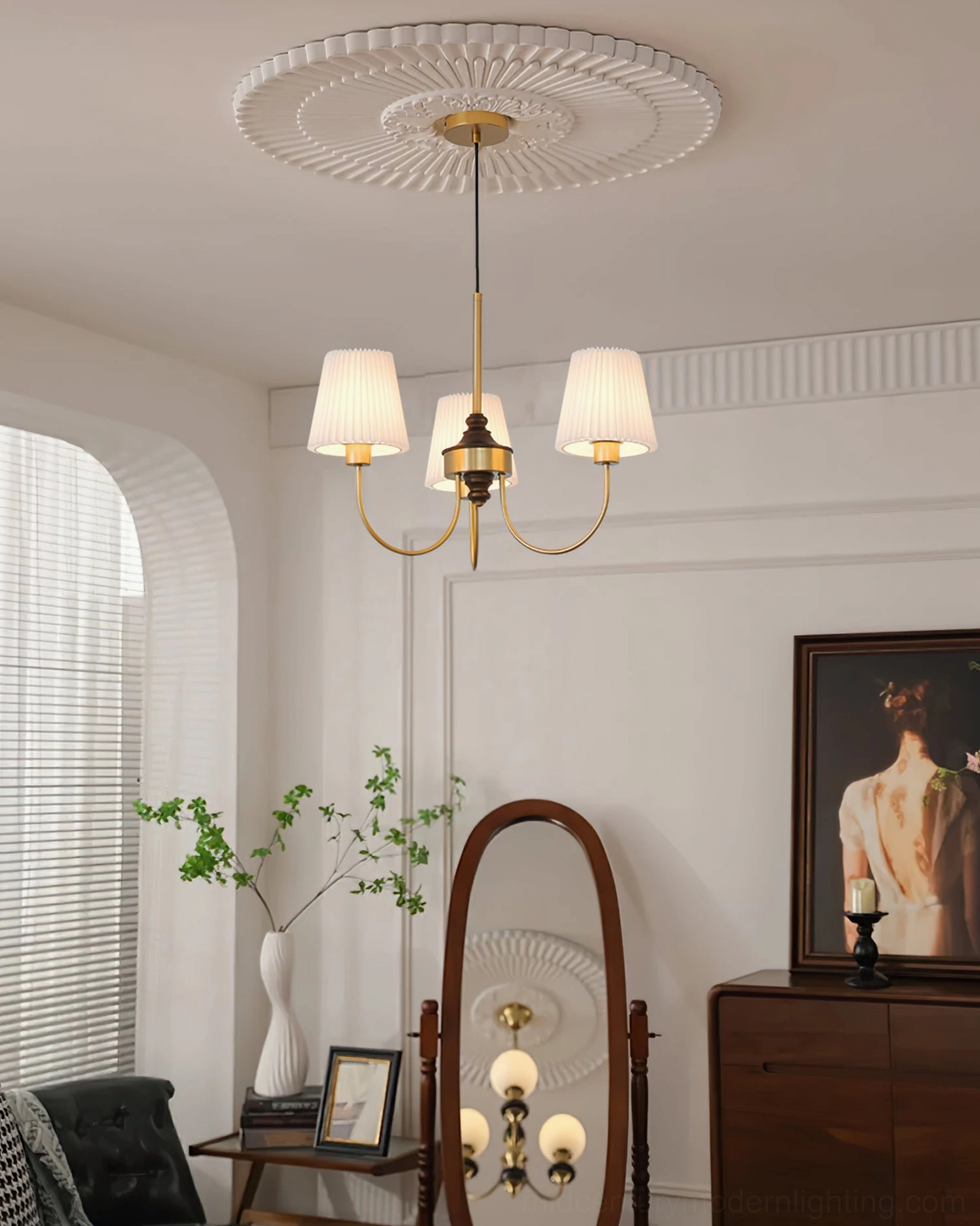 Josef solid wood chandelier 3-head configuration product photography
