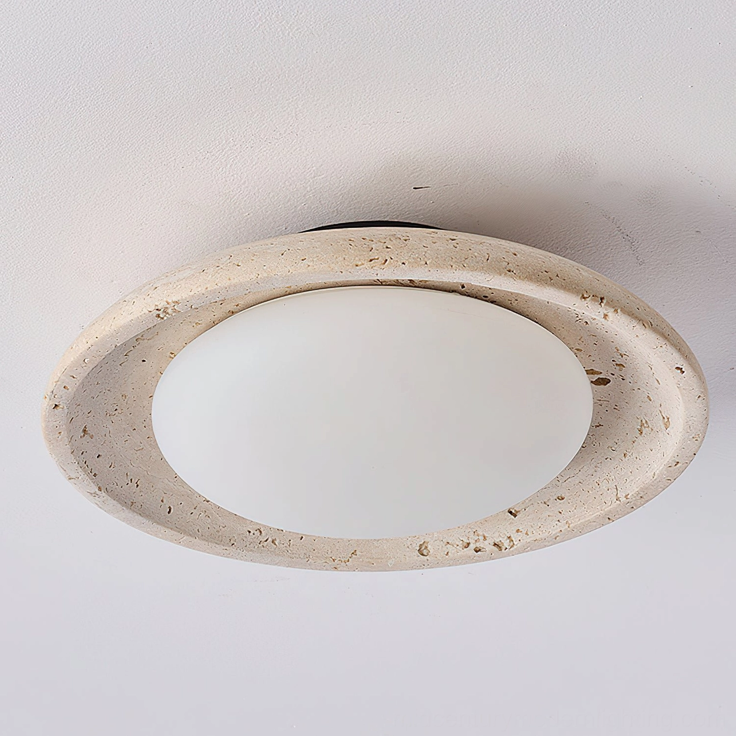 Solis Travertine Ceiling Mount installed ceiling view modern interior design warm white integrated LED ambient lighting