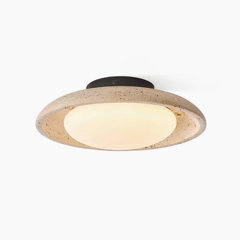Solis Travertine Ceiling Mount organic modern flush mount ceiling light fixture natural stone frame warm light accent