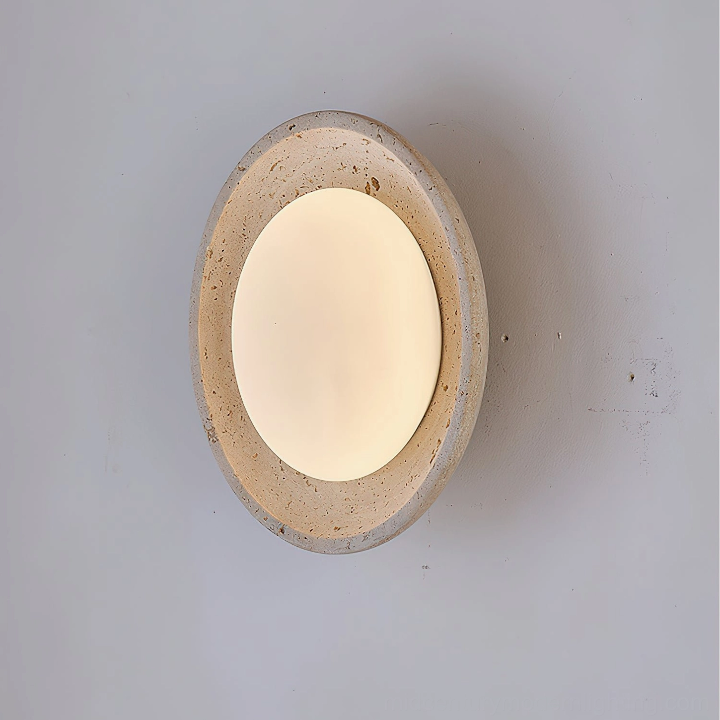 Solis Travertine Ceiling Mount artistic overhead view minimalist organic modern flush mount ceiling lighting fixture