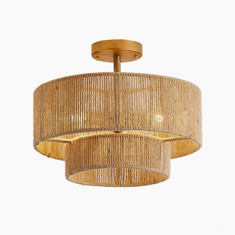 Solmaz large 23.6 inch hemp rope ceiling lamp variant with natural brown woven shade in home interior setting