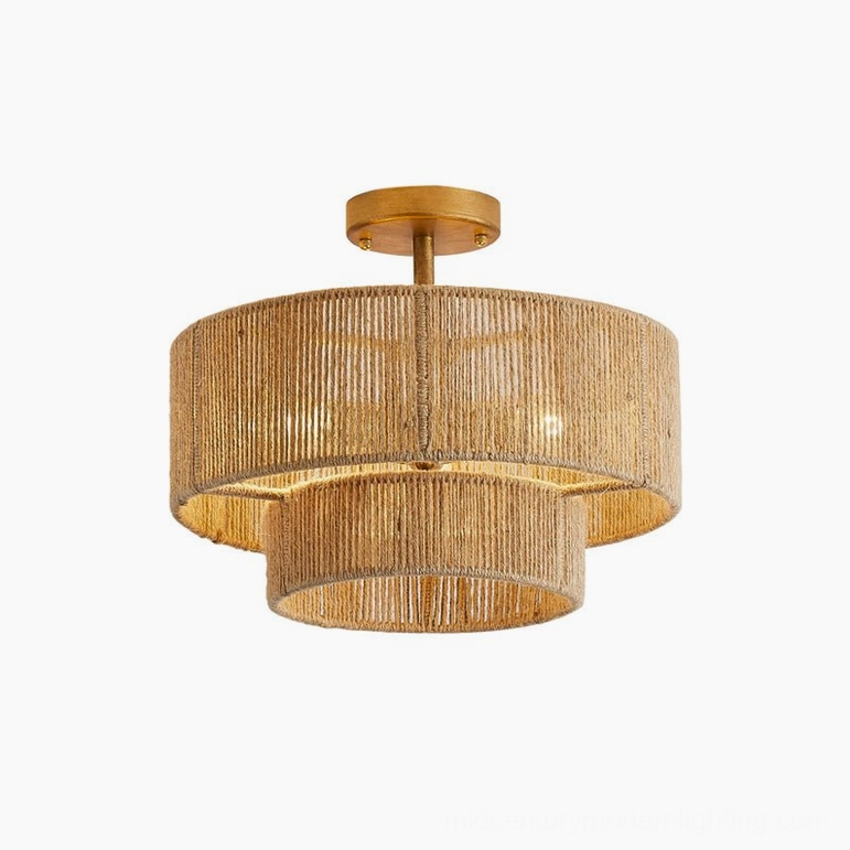 Solmaz medium 19.7 inch two-tier rattan pendant lamp showing proportional design and warm ambient lighting effect