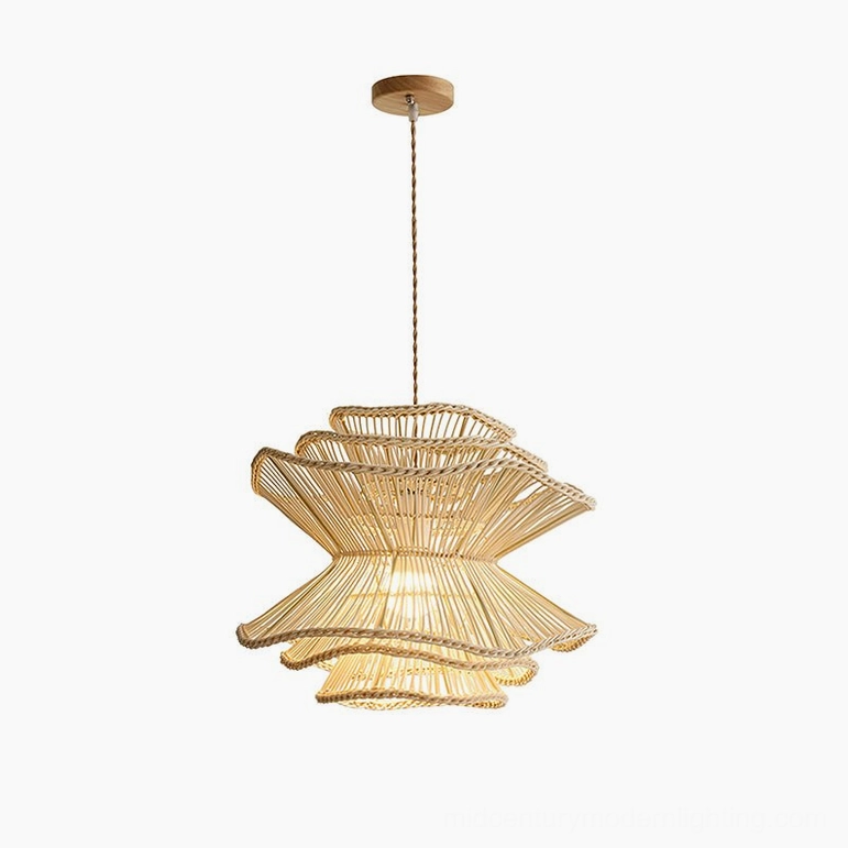 Large Sombra rattan pendant light (19.7 inches diameter) showcasing full sculptural form and organic wave-inspired silhouette