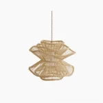 Sombra handwoven rattan pendant light with layered organic design, hanging overhead view showing sculptural form and natural light diffusion