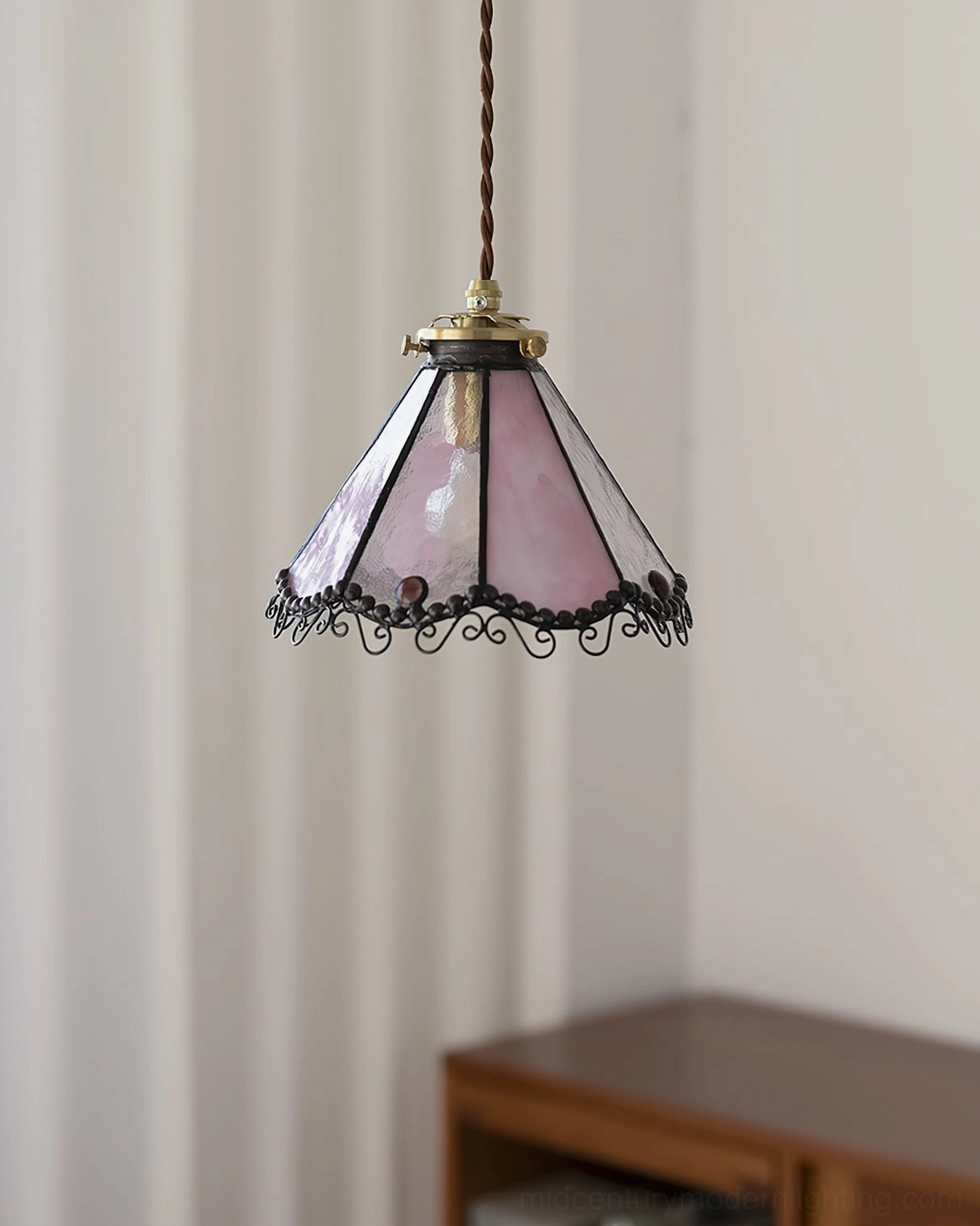 Sonoma Tiffany stained glass ceiling pendant lamp multi-angle product showcase on neutral background