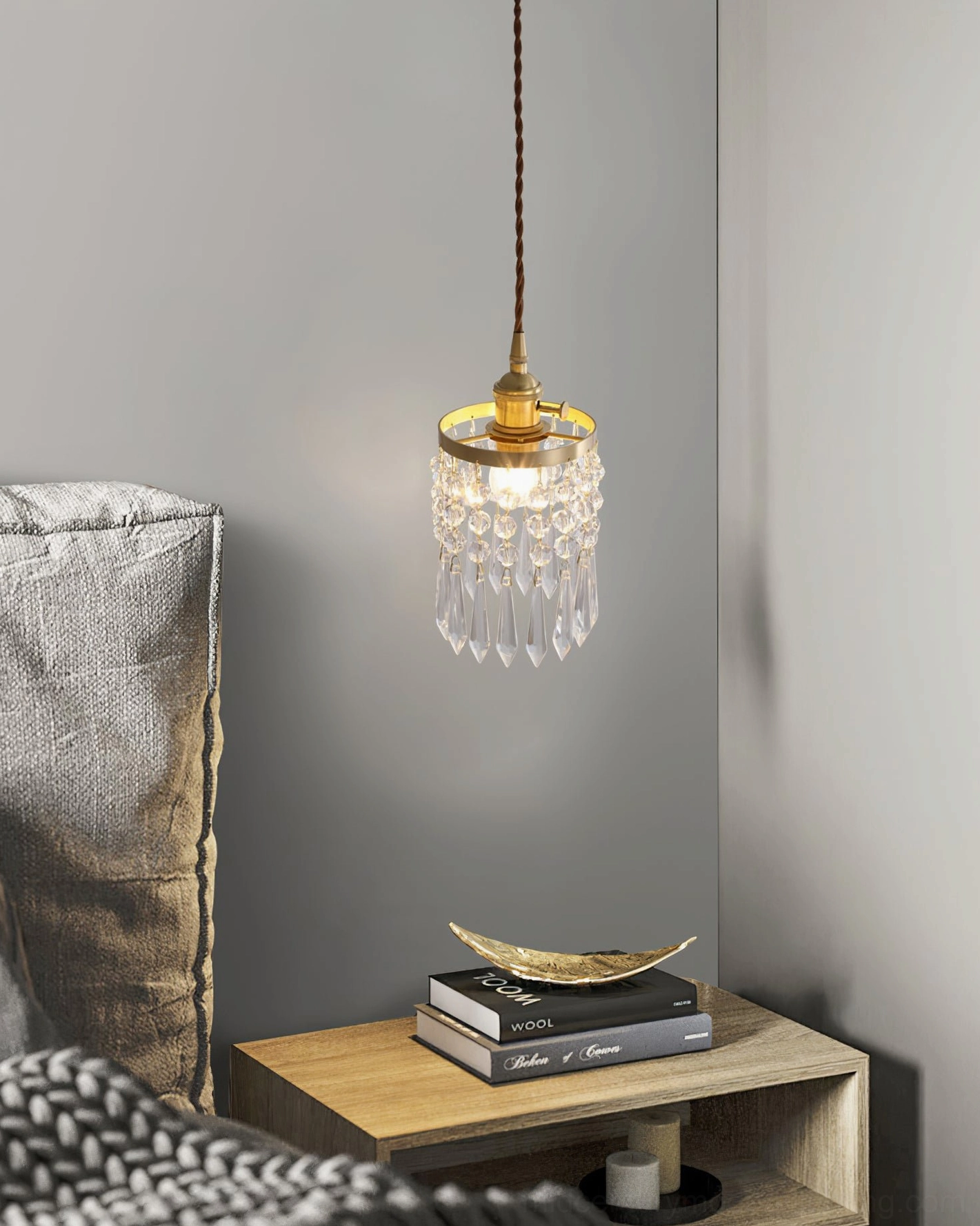 Crystal pendant with tiered arrangement, sophisticated vintage glamour aesthetic